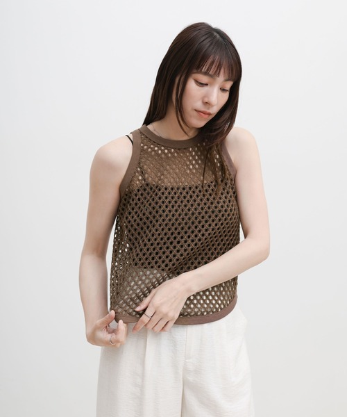 select MOCA（セレクトモカ）の「メッシュアメスリタンクトップ（タンクトップ・レディース・チャコールグレー/ブラウン/アイボリー・FREE）」の21枚目の写真