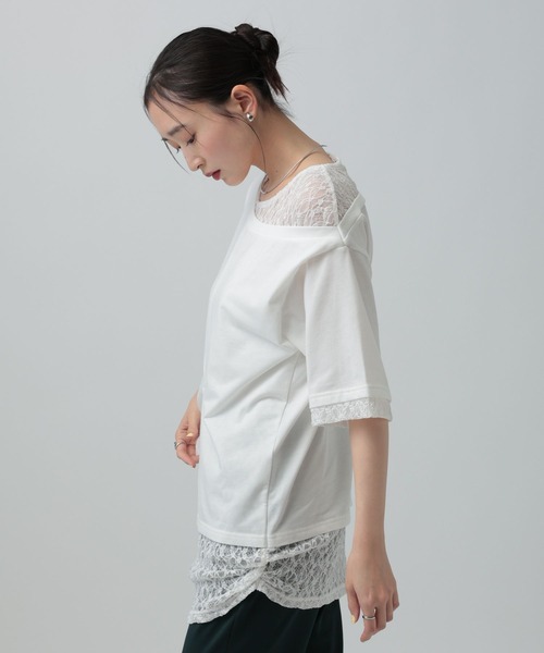 LEPSIM(レプシィム)の「ワンショルレイヤードチュニックSS 670942(Tシャツ/カットソー・レディース・ブラック/チャコールグレー/ホワイト・FREE)」の5枚目の写真