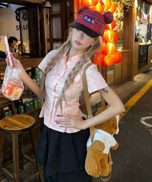LADY LIKE(レディライク)の「美シルエットピンドット柄プリーツ入り半袖シャツ(シャツ/ブラウス・レディース・ピンク・M)」の5枚目の写真