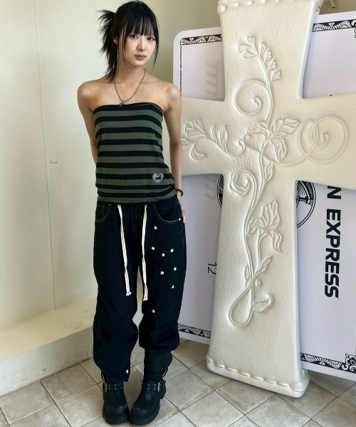 SCULPTOR（スカルプター）の「Sweet Kitty Stripe Tube Top（チューブトップ・レディース・チャコールグレー/オレンジ/カーキ・MEDIUM/SMALL/LARGE）」の6枚目の写真