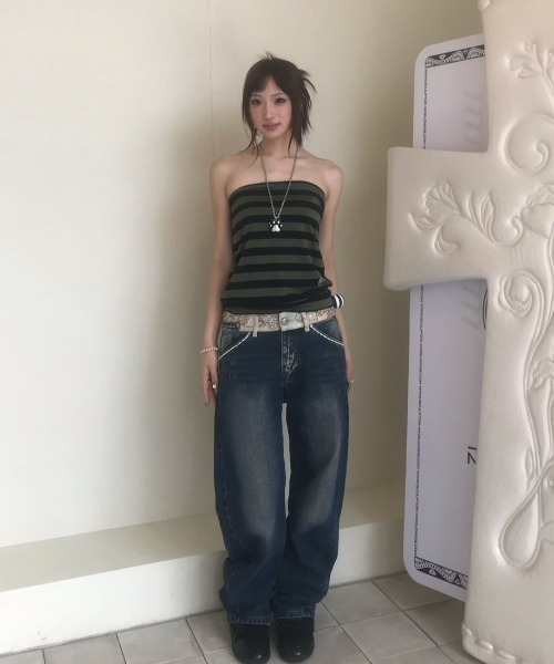 SCULPTOR（スカルプター）の「Sweet Kitty Stripe Tube Top（チューブトップ・レディース・チャコールグレー/オレンジ/カーキ・MEDIUM/SMALL/LARGE）」の7枚目の写真