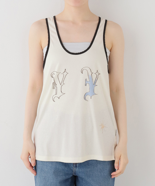 OPEN Yy(オープンワイワイ)の「【OPEN YY / オープンワイワイ】YY BANDED SLEEVELESS TOP(タンクトップ・レディース・グリーン/ホワイト・SMALL)」の3枚目の写真