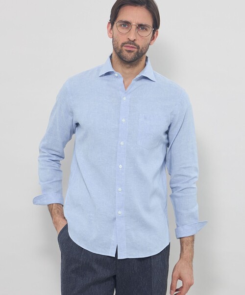 MACKINTOSH LONDON(マッキントッシュ ロンドン)の「【LEON掲載】ストレッチリネンワイドカラーシャツ(シャツ/ブラウス・メンズ・ネイビー/オフホワイト/グリーン/パープル系その他2/ブルー系その他2・L/XL/M)」の4枚目の写真
