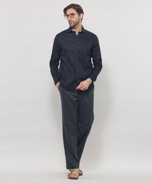 MACKINTOSH LONDON(マッキントッシュ ロンドン)の「【LEON掲載】ストレッチリネンワイドカラーシャツ(シャツ/ブラウス・メンズ・ネイビー/オフホワイト/グリーン/パープル系その他2/ブルー系その他2・L/XL/M)」の8枚目の写真