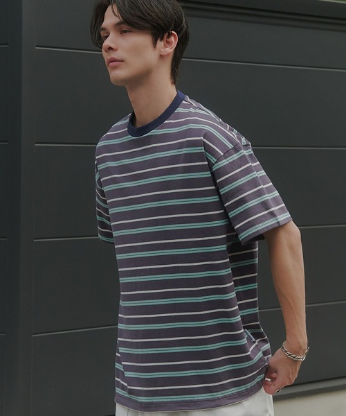 MAISON CLUB(メゾンクラブ)の「【MAISON CLUB】Over Multi Border Half Sleeve Tee / オーバーマルチボーダー半袖Tシャツ(Tシャツ/カットソー・メンズ・ホワイト/ベージュ/ネイビー・L/M)」の3枚目の写真