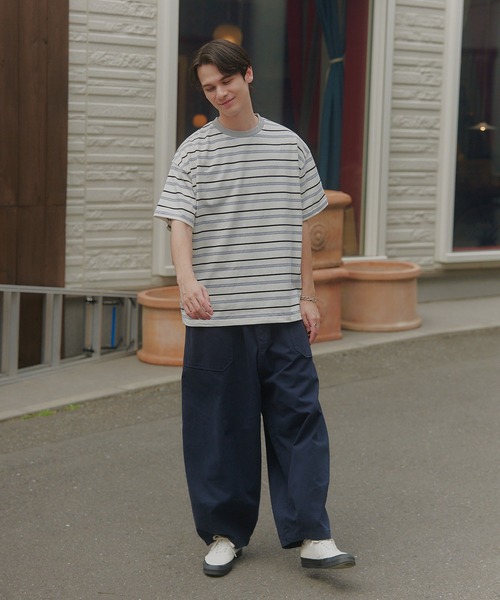 MAISON CLUB(メゾンクラブ)の「【MAISON CLUB】Over Multi Border Half Sleeve Tee / オーバーマルチボーダー半袖Tシャツ(Tシャツ/カットソー・メンズ・ホワイト/ベージュ/ネイビー・L/M)」の6枚目の写真