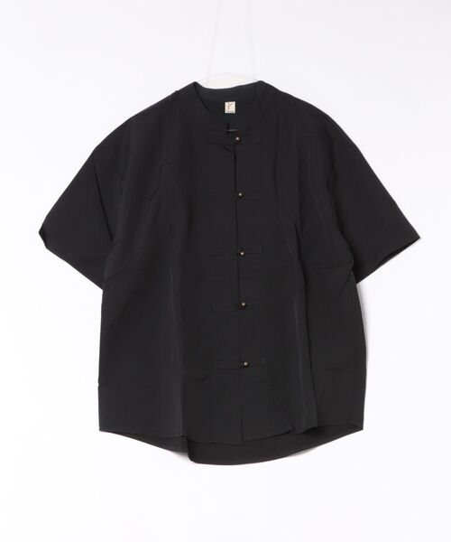 yield(イールド)の「【yield select】KUNG-FU SHIRT カンフーシャツ チャイナシャツ キレイめ 無地 半袖 シャツ(シャツ/ブラウス・メンズ・ブラック・M/L/XL/XXL/S)」の3枚目の写真