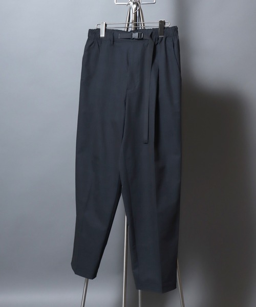 ANPAS(アンパス)の「Poly Seersucker Wide-Leg Pants / シアサッカーワイドパンツ 〈セットアップ対応〉クライミングイージーパンツ メンズ トラウザー(スラックス・メンズ・ブラック/ネイビー・LL/L/M)」の1枚目の写真