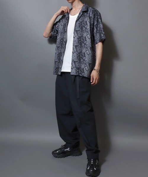 ANPAS(アンパス)の「Poly Seersucker Wide-Leg Pants / シアサッカーワイドパンツ 〈セットアップ対応〉クライミングイージーパンツ メンズ トラウザー(スラックス・メンズ・ブラック/ネイビー・LL/L/M)」の15枚目の写真