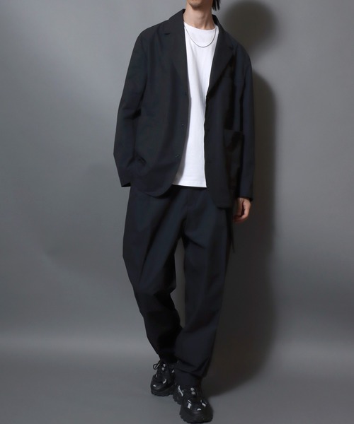 ANPAS(アンパス)の「Poly Seersucker Wide-Leg Pants / シアサッカーワイドパンツ 〈セットアップ対応〉クライミングイージーパンツ メンズ トラウザー(スラックス・メンズ・ブラック/ネイビー・LL/L/M)」の16枚目の写真