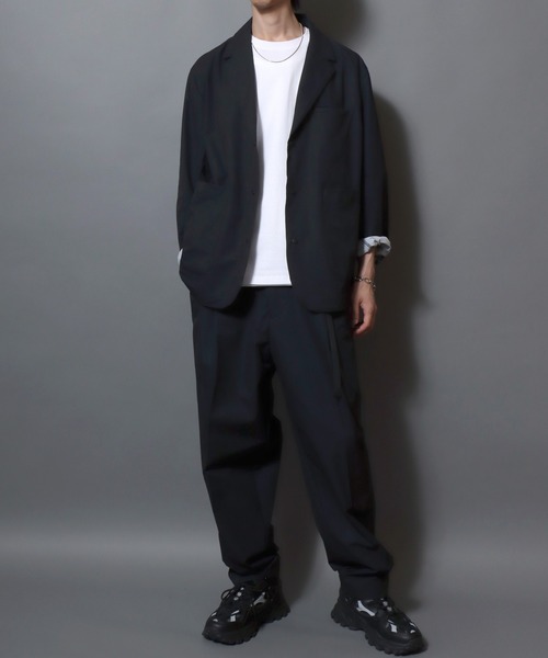 ANPAS(アンパス)の「Poly Seersucker Wide-Leg Pants / シアサッカーワイドパンツ 〈セットアップ対応〉クライミングイージーパンツ メンズ トラウザー(スラックス・メンズ・ブラック/ネイビー・LL/L/M)」の20枚目の写真
