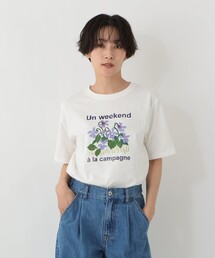パッチワーク刺繍Tシャツ/リバティプリント（Tシャツ/カットソー 