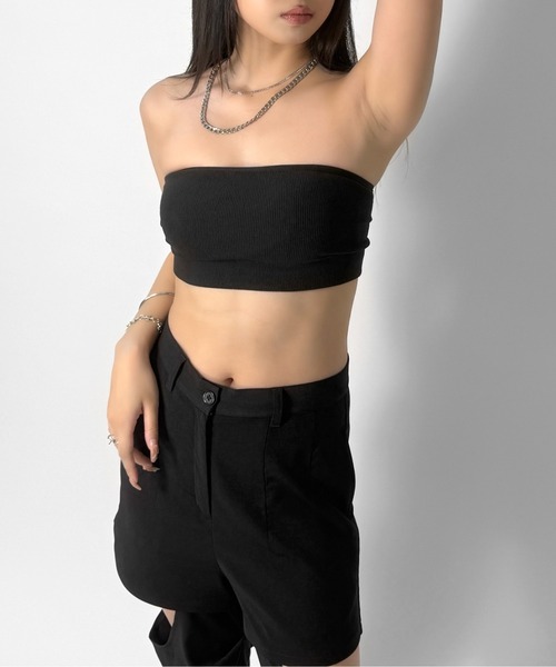 LVEU.(ラブユ.)の「【LVEU.】バックデザインカップベアトップ / トップス ベアトップ チューブトップ インナー カップ付き ブラトップ(チューブトップ・レディース・ブラック・FREE)」の7枚目の写真