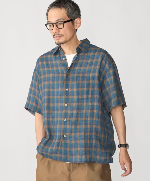 SHIPS(シップス)の「SHIPS: リネン チェック リラックス ショートスリーブ シャツ(シャツ/ブラウス・メンズ・ブラウン/ネイビー/ブルー/カーキ・LARGE/SMALL/MEDIUM)」の12枚目の写真