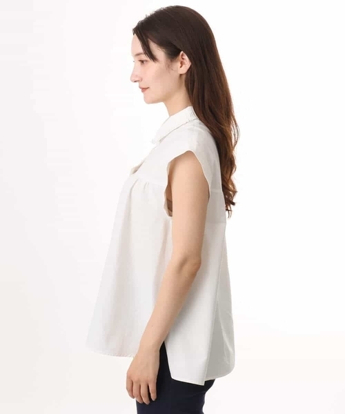 MK MICHEL KLEIN（エムケーミッシェルクラン）の「[洗える]フリルネックデザインコットン混シャツブラウス（シャツ/ブラウス・レディース・ライトグリーン/ホワイト/ネイビー・38）」の22枚目の写真