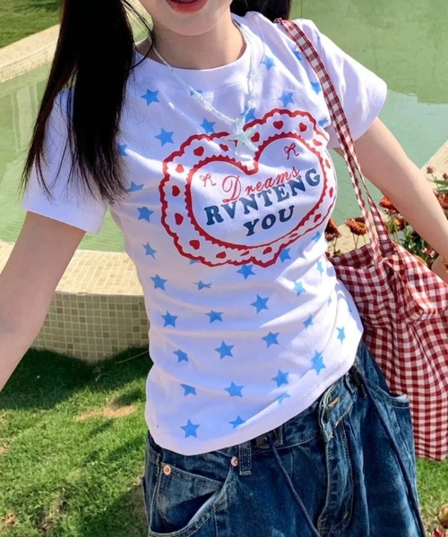LAC-VERT(ラック・ヴェール)の「スター柄プリントTシャツ(Tシャツ/カットソー・レディース・ホワイト/イエロー・FREE)」の3枚目の写真