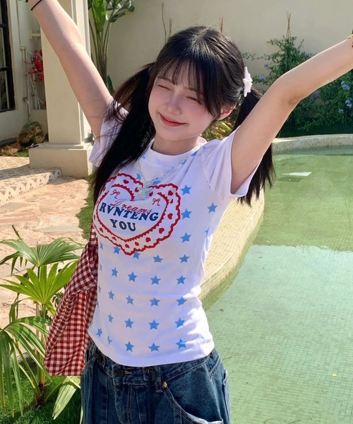 LAC-VERT(ラック・ヴェール)の「スター柄プリントTシャツ(Tシャツ/カットソー・レディース・ホワイト/イエロー・FREE)」の5枚目の写真