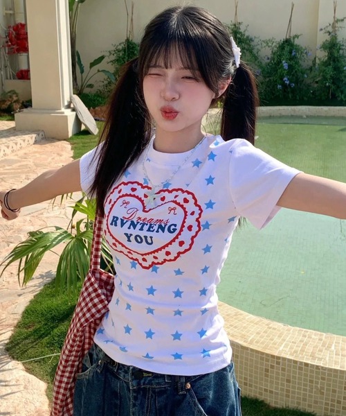 LAC-VERT(ラック・ヴェール)の「スター柄プリントTシャツ(Tシャツ/カットソー・レディース・ホワイト/イエロー・FREE)」の6枚目の写真