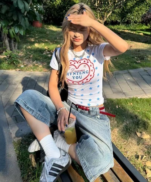 LAC-VERT(ラック・ヴェール)の「スター柄プリントTシャツ(Tシャツ/カットソー・レディース・ホワイト/イエロー・FREE)」の7枚目の写真
