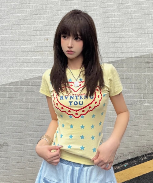 LAC-VERT(ラック・ヴェール)の「スター柄プリントTシャツ(Tシャツ/カットソー・レディース・ホワイト/イエロー・FREE)」の9枚目の写真