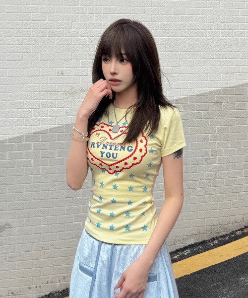 LAC-VERT(ラック・ヴェール)の「スター柄プリントTシャツ(Tシャツ/カットソー・レディース・ホワイト/イエロー・FREE)」の10枚目の写真