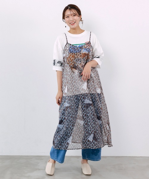 ScoLar(スカラー)の「162719:3柄展開 ボイルガーゼシアーワンピ(ワンピース・レディース・ブラック/ブラウン/オフホワイト・M)」の3枚目の写真