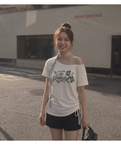 THE GREEN LAB（ザグリーンラボ）の「ストライプタイワンショルダー半袖[ホワイト]（Tシャツ/カットソー・レディース・その他・FREE）」の3枚目の写真