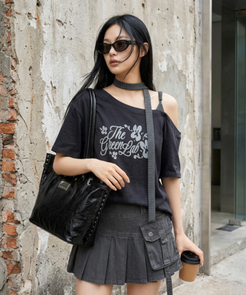 THE GREEN LAB（ザグリーンラボ）の「ストライプタイワンショルダー半袖[ホワイト]（Tシャツ/カットソー・レディース・その他・FREE）」の6枚目の写真