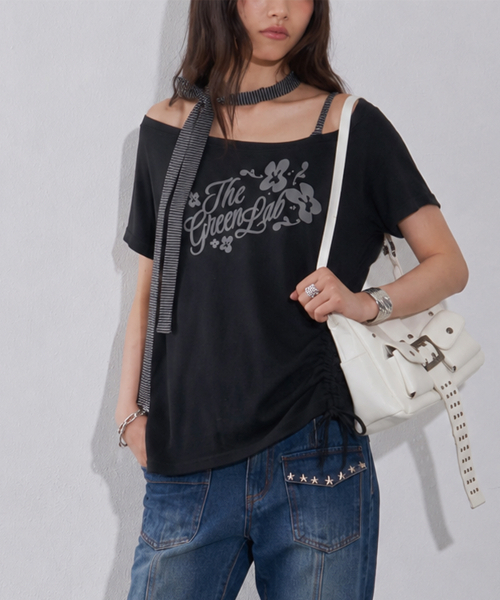 THE GREEN LAB（ザグリーンラボ）の「ストライプタイワンショルダー半袖[ホワイト]（Tシャツ/カットソー・レディース・その他・FREE）」の7枚目の写真