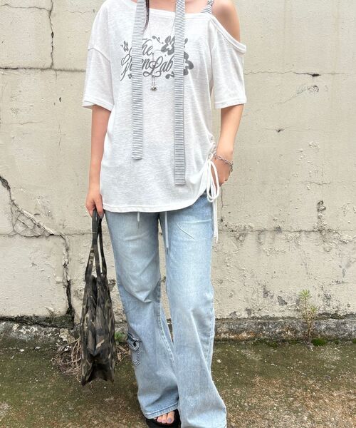 THE GREEN LAB（ザグリーンラボ）の「ストライプタイワンショルダー半袖[ホワイト]（Tシャツ/カットソー・レディース・その他・FREE）」の16枚目の写真
