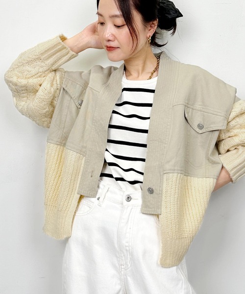 LUGIVA(ルギヴァ)の「デニム×ニットドッキングカーディガン(カーディガン/ボレロ・レディース・ブラック/ベージュ/ブルー・M)」の2枚目の写真
