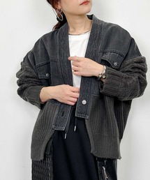 デニム×ニットドッキングカーディガン