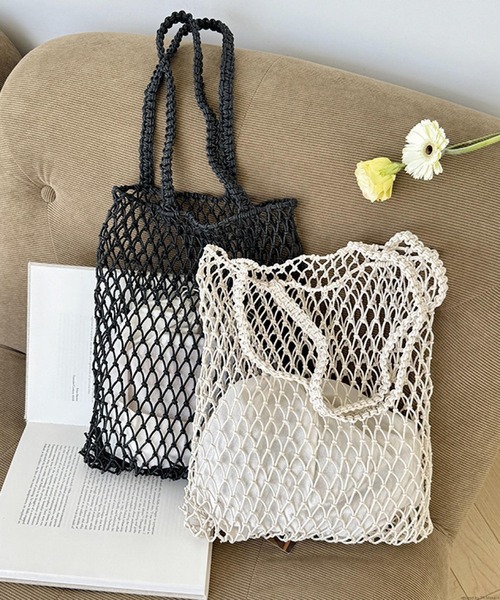 TONE SELECT GOODS(トーンセレクトグッズ)の「Liaa/巾着つき メッシュネット トートバッグ A18816(トートバッグ・レディース・ブラック/ホワイト・FREE)」の8枚目の写真