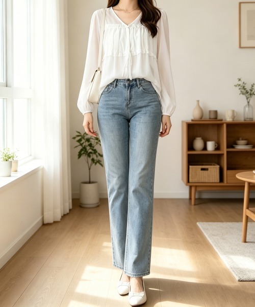 Miniministore(ミニミニストア)の「フリルシアーブラウス長袖 レディース薄手(シャツ/ブラウス・レディース・ブラウン/ブラック/ホワイト・FREE)」の13枚目の写真