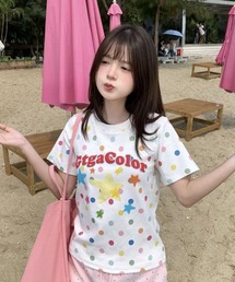 ドット柄プリント半袖Tシャツトップス