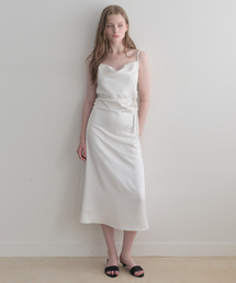 LENAV（ルナブ）の「Shirring Satin One-piece (white)（ワンピース）」