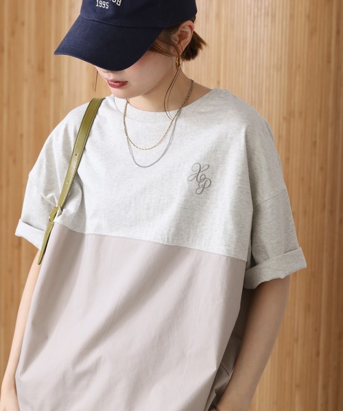 Arinomama(アリノママ)の「16s空紡糸天竺 220g/㎡ スプリットTシャツ 半袖(Tシャツ/カットソー・レディース・杢グレー/ブラック/オフホワイト/カーキ・FREE)」の1枚目の写真