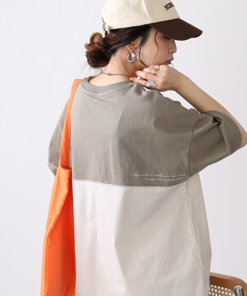 Arinomama(アリノママ)の「16s空紡糸天竺 220g/㎡ スプリットTシャツ 半袖(Tシャツ/カットソー・レディース・杢グレー/ブラック/オフホワイト/カーキ・FREE)」の4枚目の写真