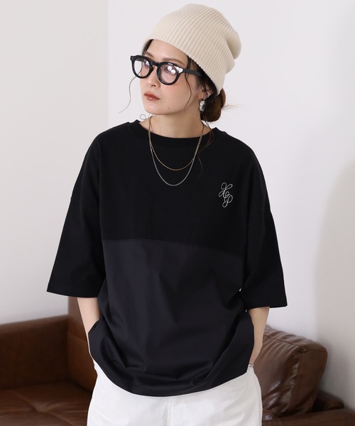 Arinomama(アリノママ)の「16s空紡糸天竺 220g/㎡ スプリットTシャツ 半袖(Tシャツ/カットソー・レディース・杢グレー/ブラック/オフホワイト/カーキ・FREE)」の3枚目の写真