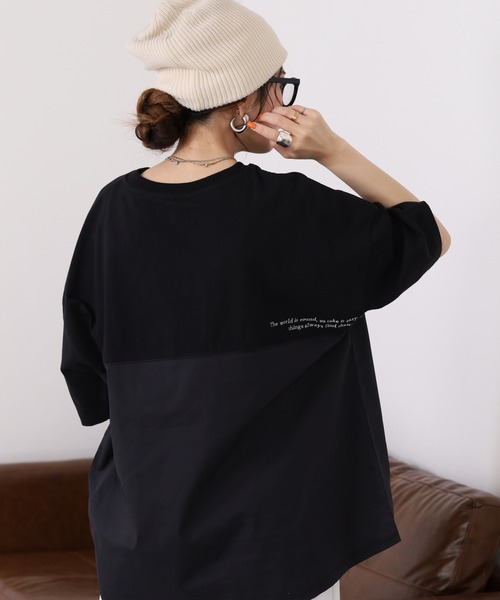 Arinomama(アリノママ)の「16s空紡糸天竺 220g/㎡ スプリットTシャツ 半袖(Tシャツ/カットソー・レディース・杢グレー/ブラック/オフホワイト/カーキ・FREE)」の7枚目の写真