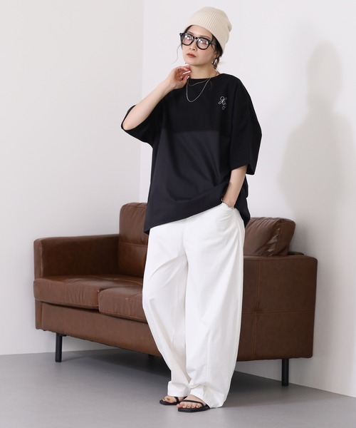 Arinomama(アリノママ)の「16s空紡糸天竺 220g/㎡ スプリットTシャツ 半袖(Tシャツ/カットソー・レディース・杢グレー/ブラック/オフホワイト/カーキ・FREE)」の11枚目の写真