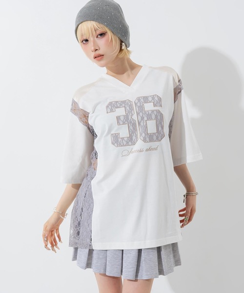 ANAP(アナップ)の「レースナンバリングゲームシャツ(Tシャツ/カットソー・レディース・ネイビー/オフホワイト・F)」の3枚目の写真