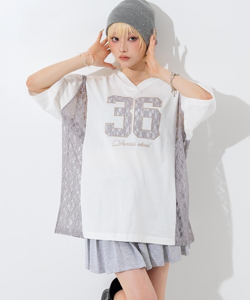 ANAP(アナップ)の「レースナンバリングゲームシャツ(Tシャツ/カットソー・レディース・ネイビー/オフホワイト・F)」の4枚目の写真