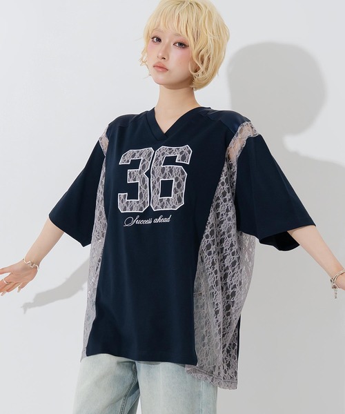 ANAP(アナップ)の「レースナンバリングゲームシャツ(Tシャツ/カットソー・レディース・ネイビー/オフホワイト・F)」の10枚目の写真