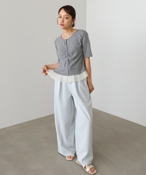 Bab(バブ)の「裾フリルヘンリーネック半袖カットソー(Tシャツ/カットソー・レディース・チャコールグレー/ブラック/アイボリー・FREE)」の14枚目の写真