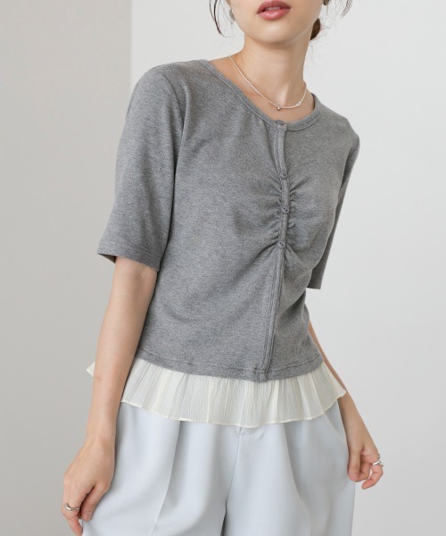 Bab(バブ)の「裾フリルヘンリーネック半袖カットソー(Tシャツ/カットソー・レディース・チャコールグレー/ブラック/アイボリー・FREE)」の16枚目の写真