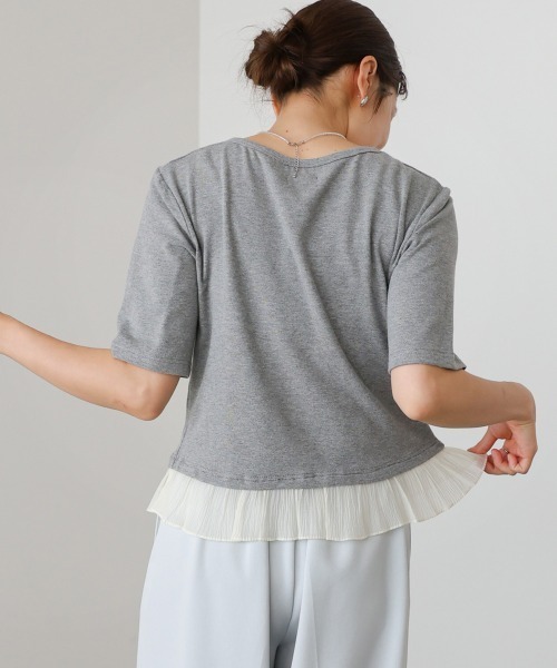 Bab(バブ)の「裾フリルヘンリーネック半袖カットソー(Tシャツ/カットソー・レディース・チャコールグレー/ブラック/アイボリー・FREE)」の19枚目の写真