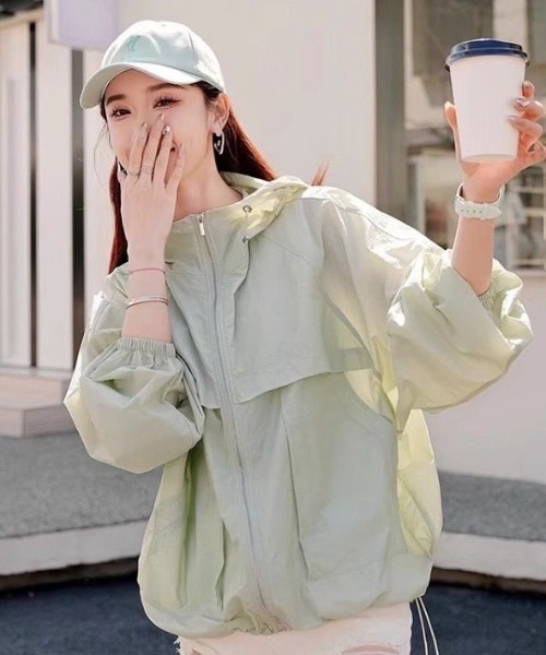gossip！ロサンゼルス（ゴシップロサンゼルス）の「パーカータイプルーズシアーUVカットパーカージャケット（ブルゾン・レディース・ライトグリーン/イエロー/ラベンダー/ホワイト・XL/2XL/M/L）」の2枚目の写真
