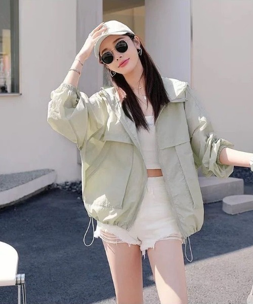 gossip！ロサンゼルス（ゴシップロサンゼルス）の「パーカータイプルーズシアーUVカットパーカージャケット（ブルゾン・レディース・ライトグリーン/イエロー/ラベンダー/ホワイト・XL/2XL/M/L）」の10枚目の写真