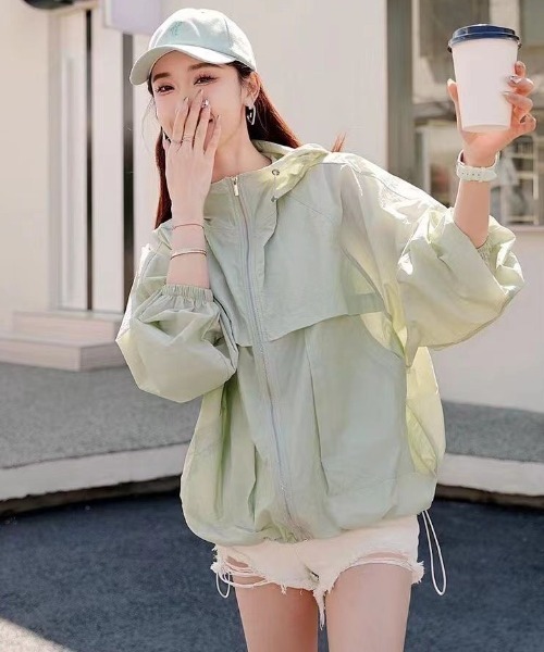 gossip！ロサンゼルス（ゴシップロサンゼルス）の「パーカータイプルーズシアーUVカットパーカージャケット（ブルゾン・レディース・ライトグリーン/イエロー/ラベンダー/ホワイト・XL/2XL/M/L）」の14枚目の写真
